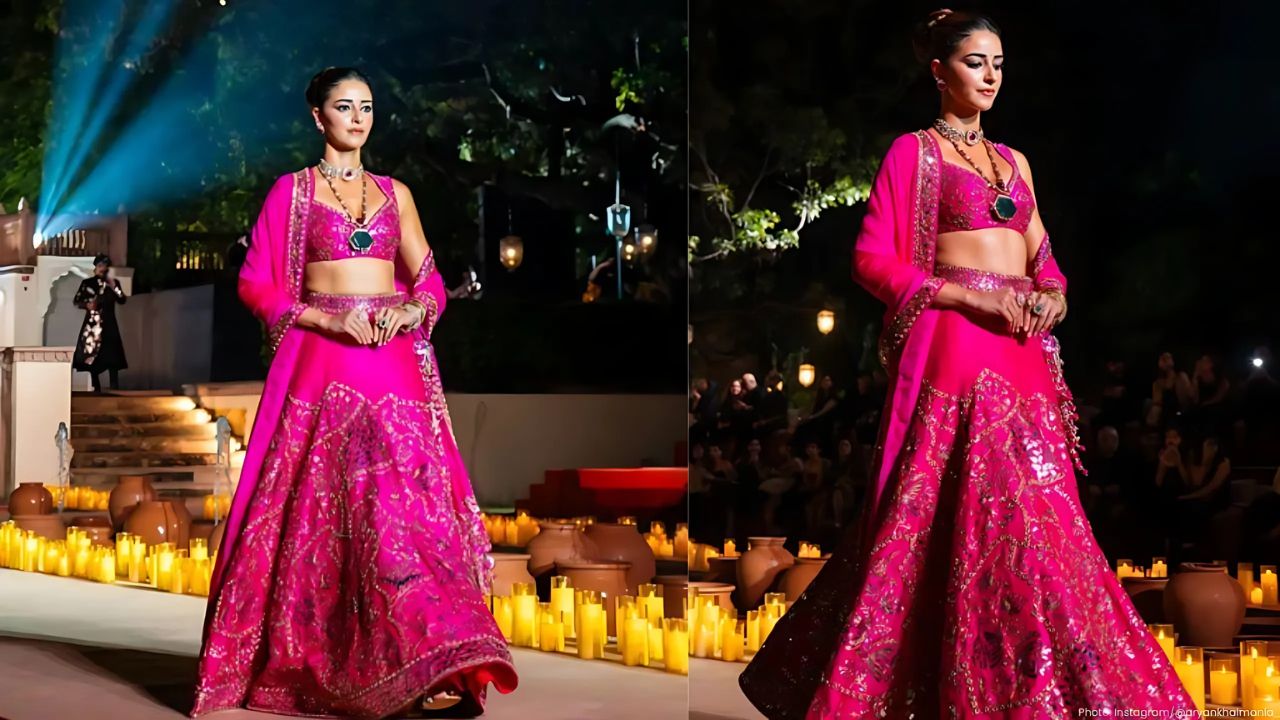 Ananya Panday Stuns in Hot Pink Lehenga at Punit Balana Show