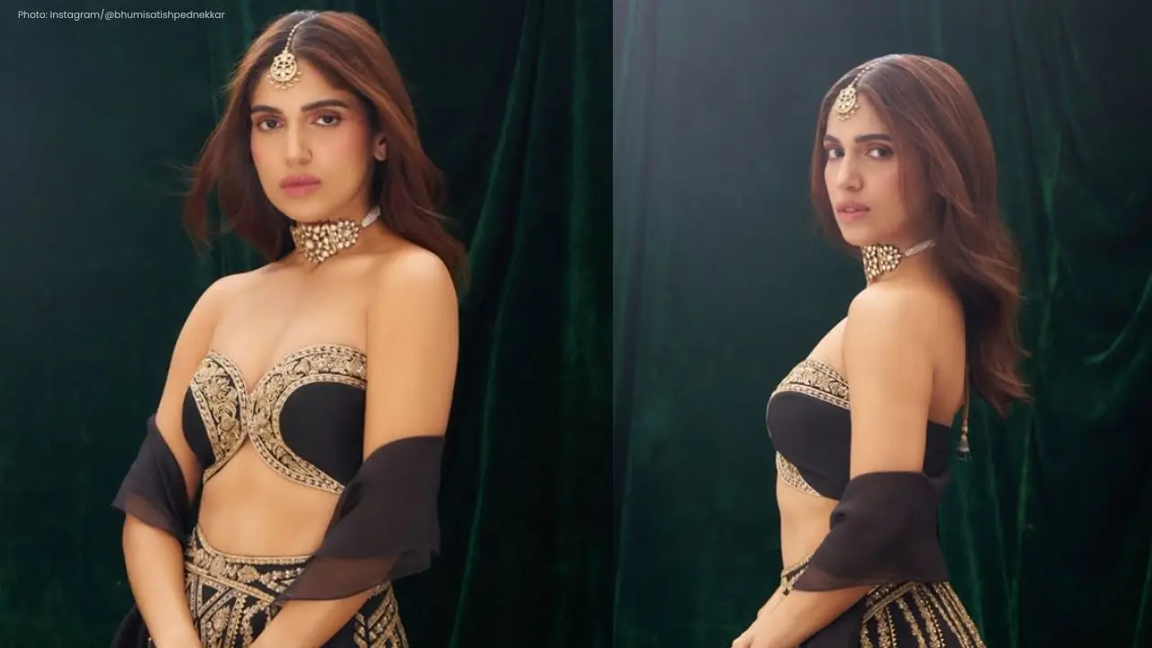 Bhumi Pednekar Photographed in Stunning Black-Gold Lehenga for Weddings