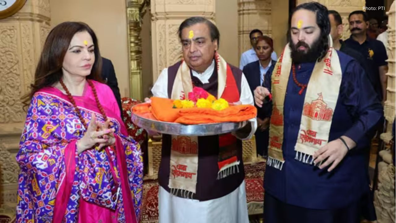 Nita Ambani's Elegant Pink Patola Suit Shines at Somnath Temple with Family