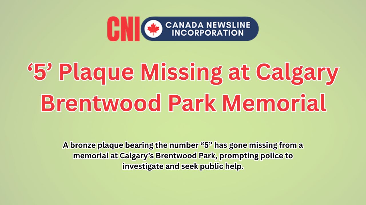 ‘5’ Plaque Missing at Calgary Brentwood Park Memorial