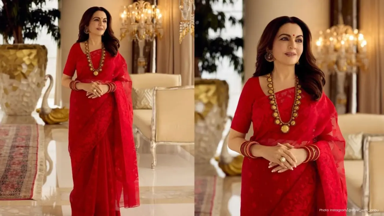 Nita Ambani Shines in a Red Saree During Siddhivinayak Temple Visit
