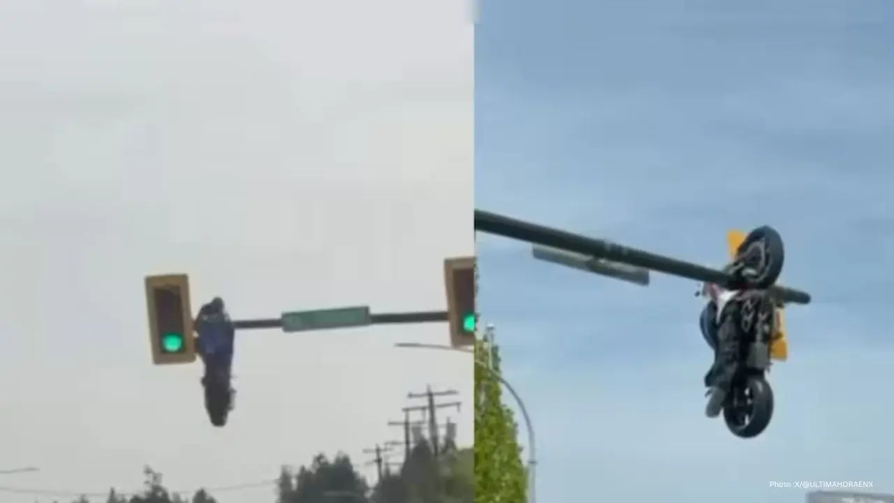 Motorcycle Left Hanging From Traffic Light After Crash In Canada