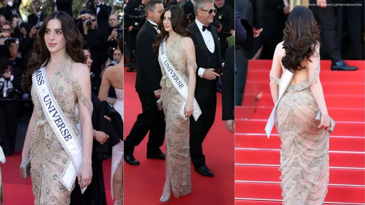 Fatima Bosch Dazzles in Beige Floral Gown at Cannes 2026