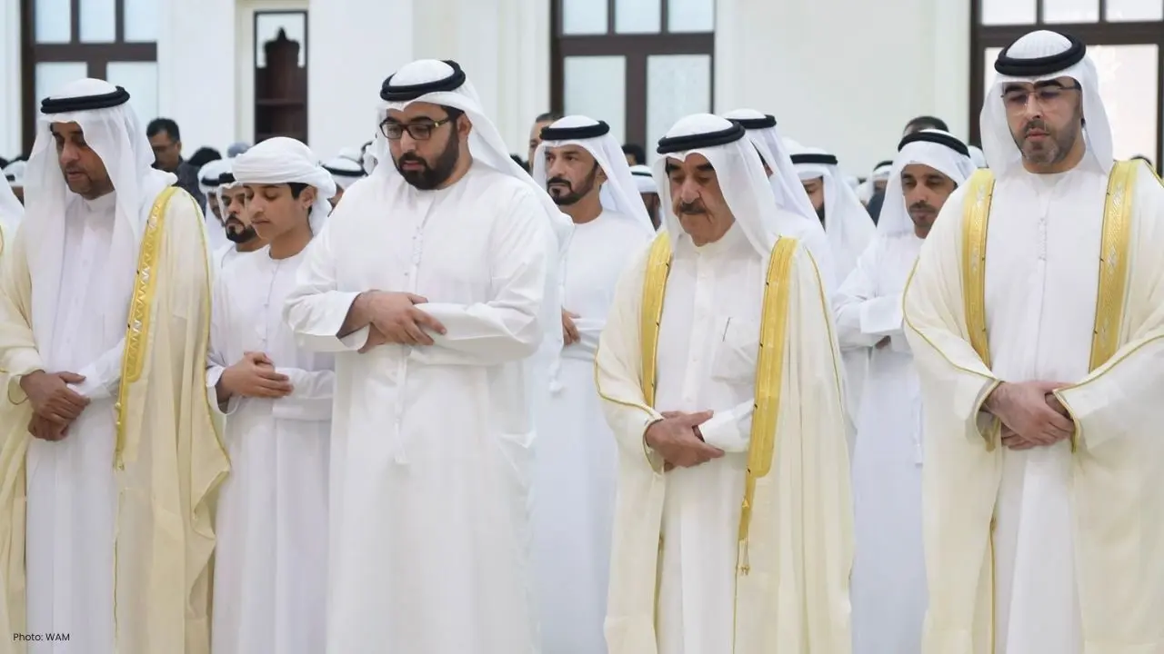 Eid Al-Adha Prayer by Umm Al Qaiwain's Ruler Surrounded by Sheikhs
